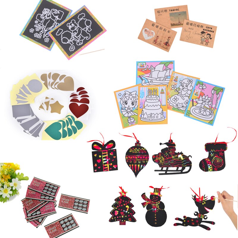 DIY Valentine's Day Postcards Magic Color Scratch Paper Coloring Cards Available On Both Sides Scraping Drawing Toy For Children