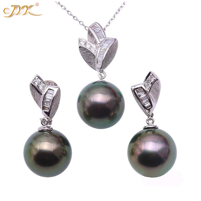 JYX Luxurious Tahitian Set 18K Gold 10.5mm Peacock Green Tahitian Pearl Pendant & Earrings set in 18k Gold & Diamonds