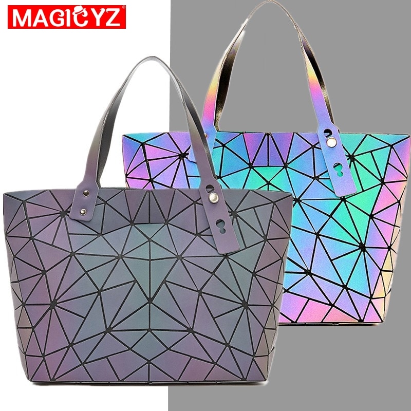 Women's large-capacity holographic laser handbag irregular geometric luminous girl shoulder bag laptop office big bag