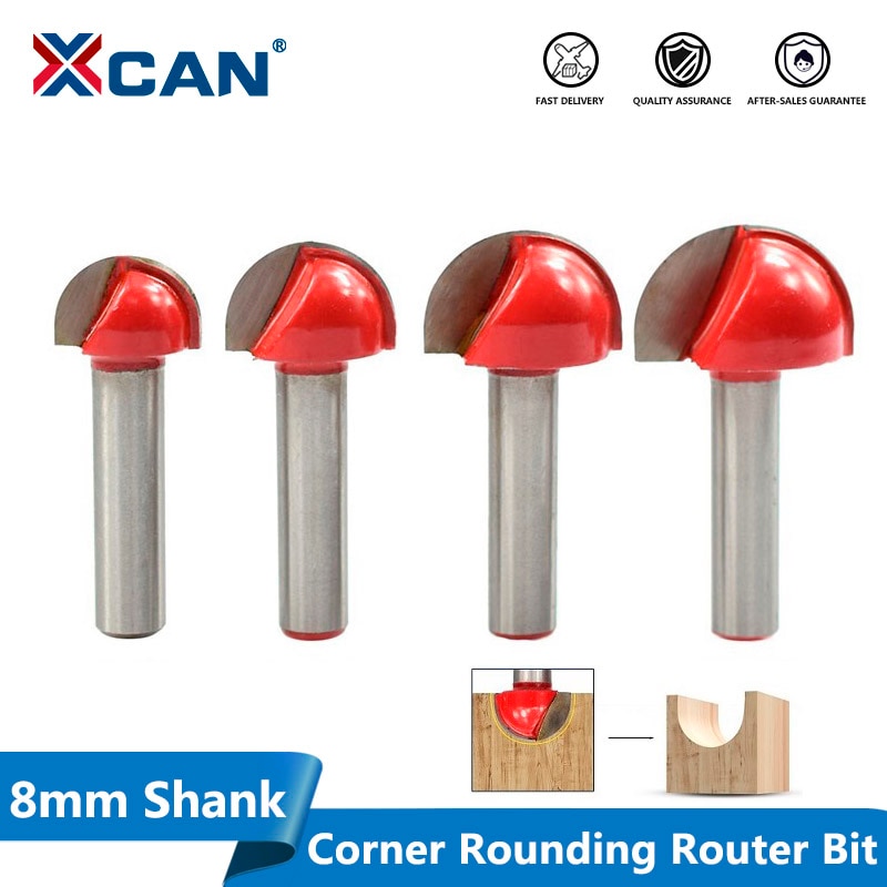 XCAN 1pc 8mm Shank Corner Rouding Router Bit 16/19/22/25mm Round Router Bit Wood Trimming Cutter Radius Wood Milling Cutter