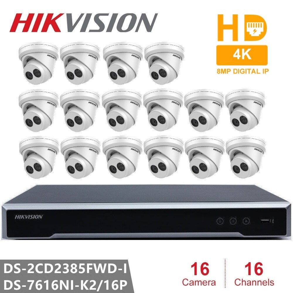 Hikvision 16CH 4K POE NVR Kit CCTV Security System 16PCS Outdoor 8MP Network Turret IP Camera POE P2P Video Surveillance System