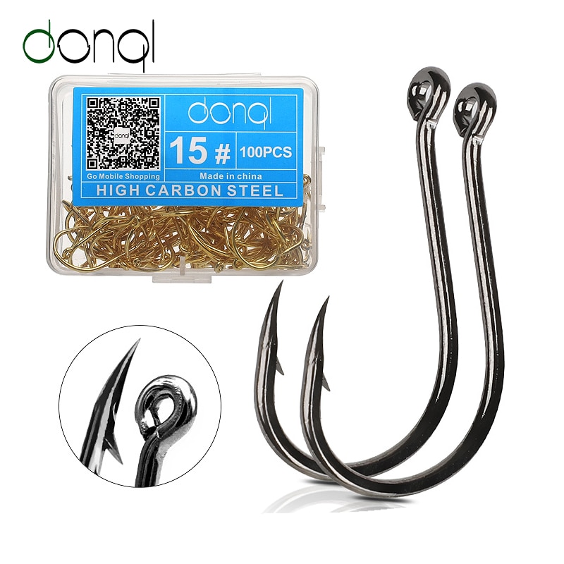 DONQL Fishing Hooks Set Single Circle Fishhook Fly Fishing Carbon Steel Jig Barbed Carp Hooks Sea Tackle Accessories 50/100pcs