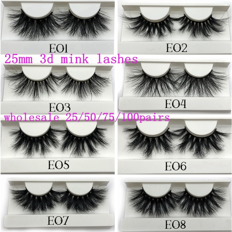 Mikiwi 25mm Mink False Eyelashes 25/50/75/100 pc Wholesale 3D Mink Lashes big white tray Label Makeup Dramatic Long Mink Lashes