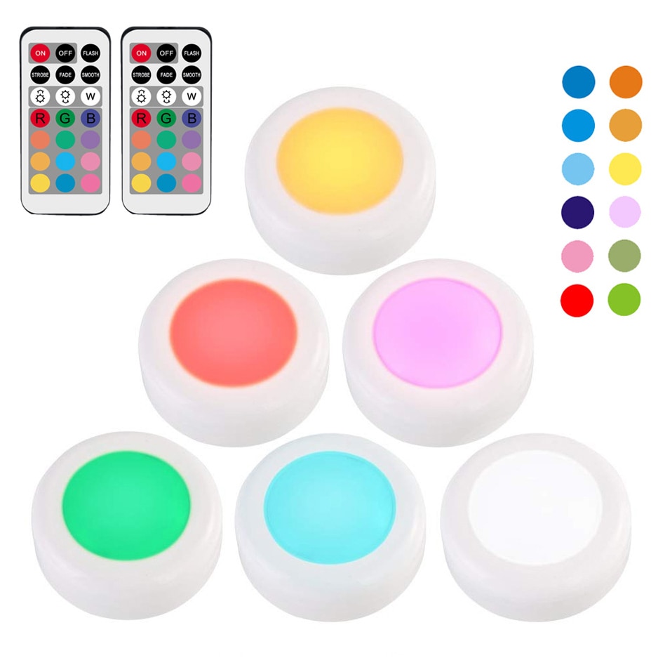 RGB 12 Colors LED Under Cabinet Light Dimmable Touch Sensor LED Puck Lights For Cupboard Close Wardrobe Stair Hallway Night Lamp