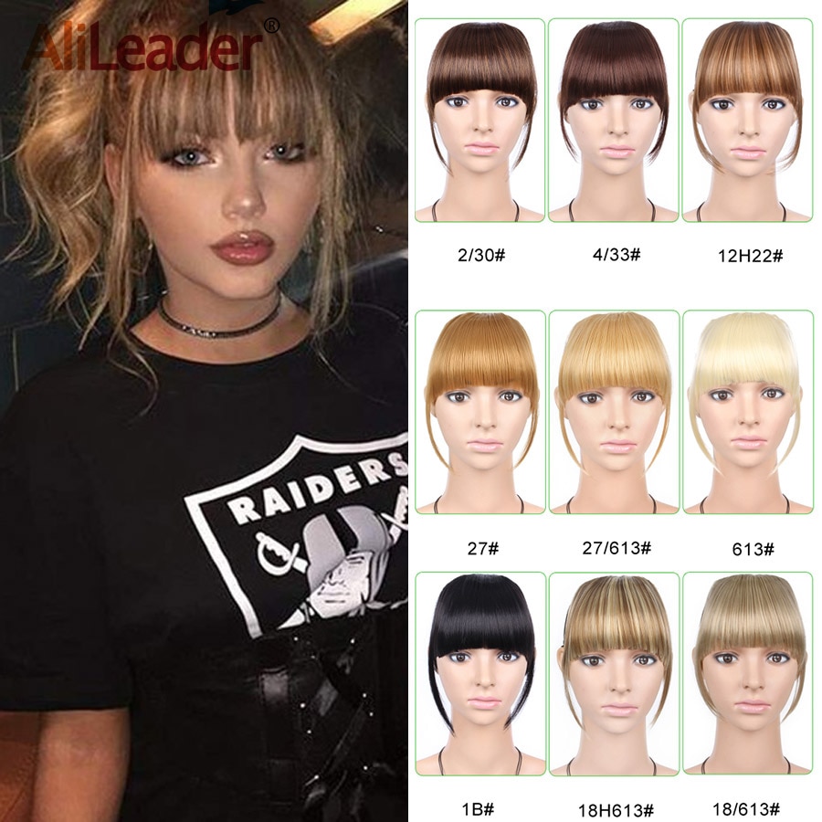 Alileader Short Front Neat Bangs Fake Fringe Clip In Hair Extensions With High Temperature Synthetic Fiber Black Brown Blonde