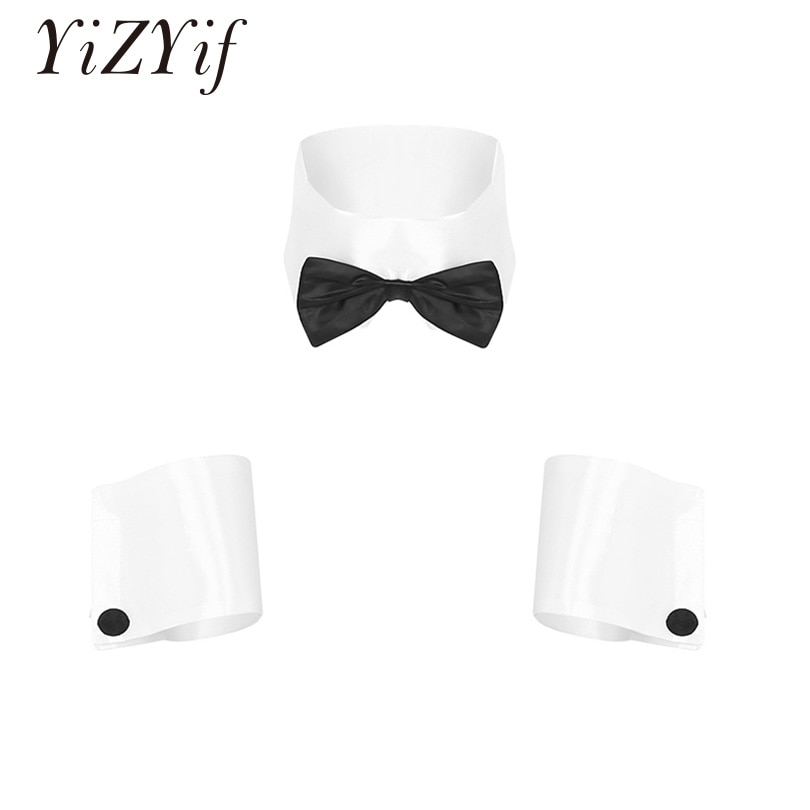 YiZYiF 3Pcs Sexy Mens Adults Dancer Costume Playboy Costume Accessories Collar and Cuff Set Male Dancer Sexy Stripper Cosplay