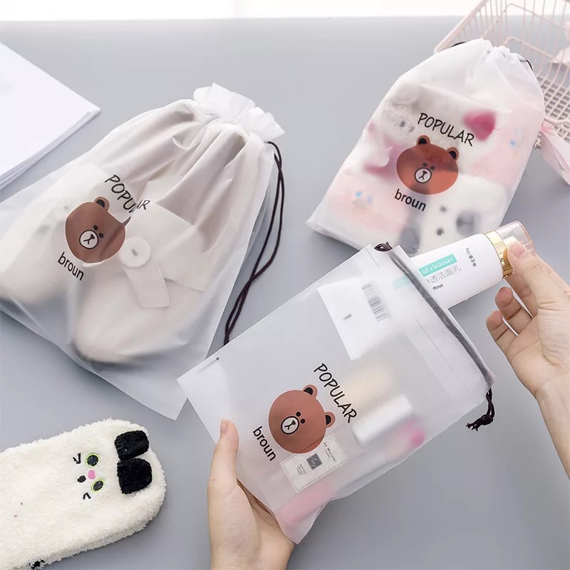 Transparent Waterproof Drawstring Bag Wash Pouch Cartoon Travel Luggage Bags Clothes Storage Shoe Organizer Cosmetic Pocket