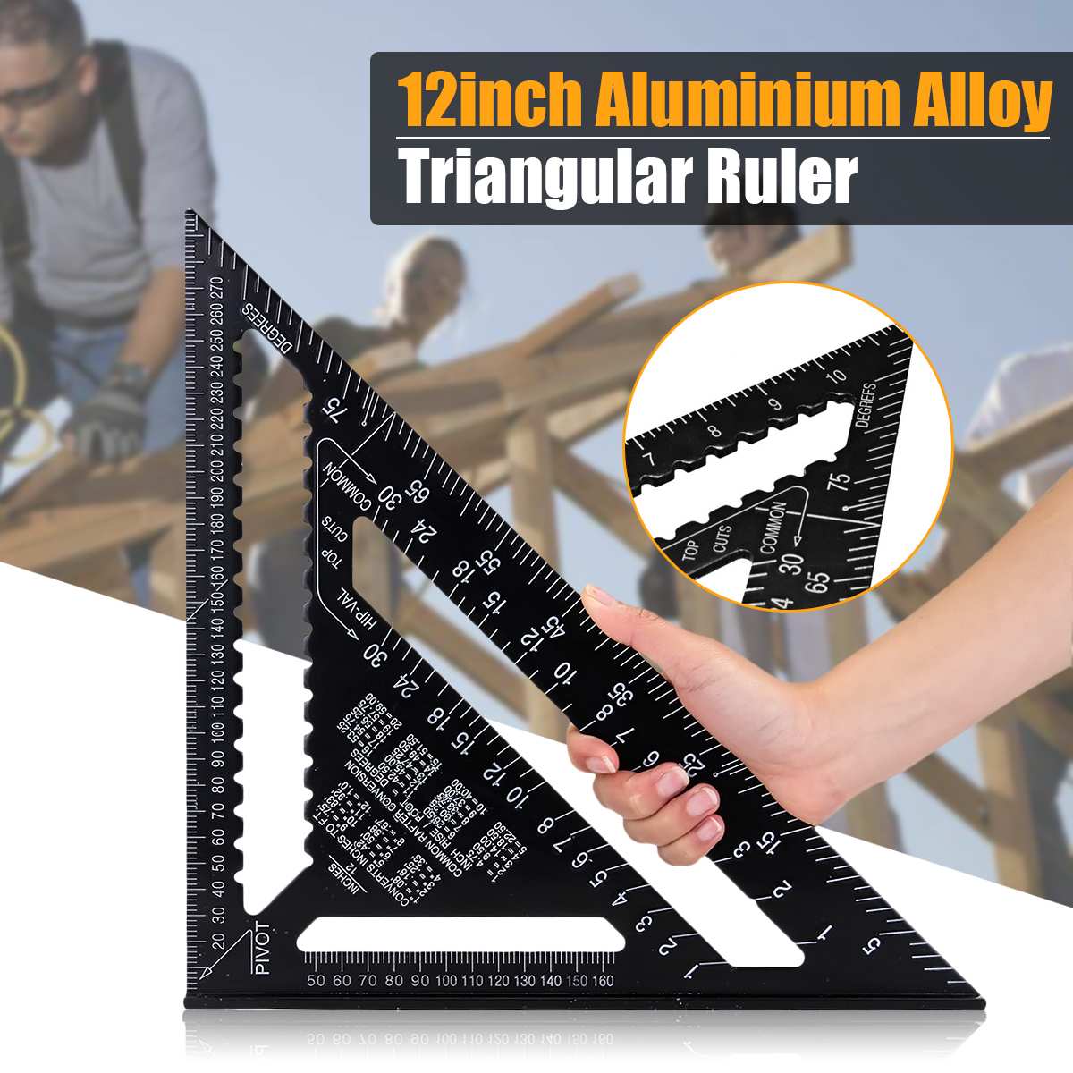 12 inch Metric Aluminum Alloy Triangle Angle Ruler Protractor Woodworking Measurement Tool 30cm Quick Read Square Layout Gauge