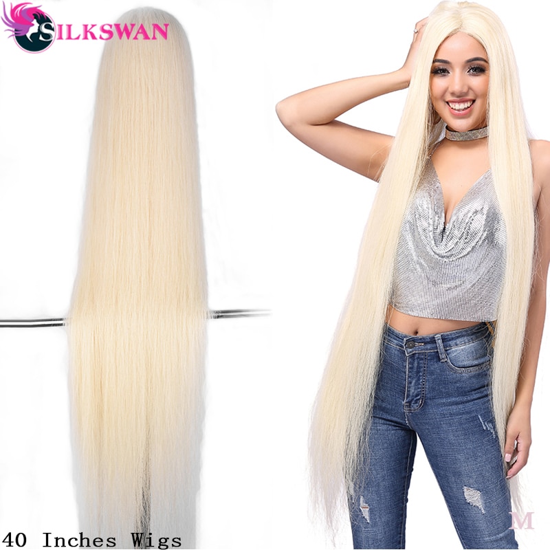 SilkSwan Hair Brazilian Full Lace Wig 613 Blonde Straight Virgin Hair Wigs for women Human Hair Wigs Transparent Lace 40 Inch