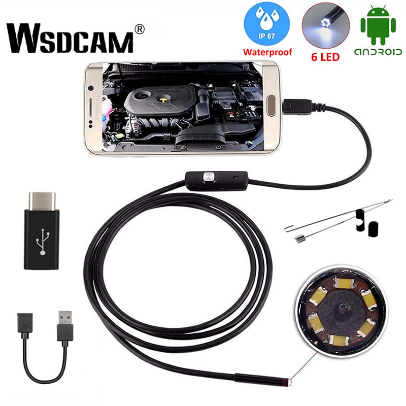 Wsdcam Endoscope Camera 7MM 2 in 1 Micro USB Mini Camcorders Waterproof 6 LED Borescope Inspection Camera For Android Loptop