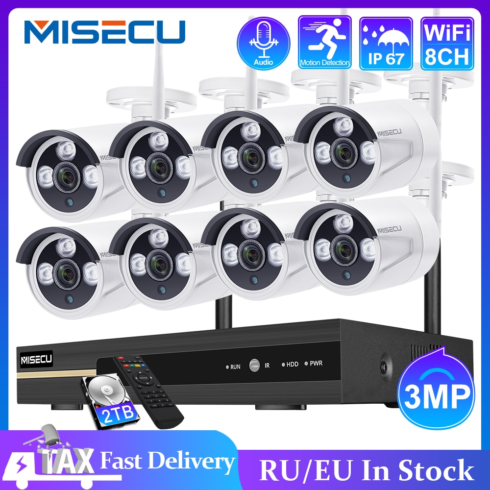 MISECU 8CH NVR 3MP CCTV Wireless System Audio Record Outdoor Waterproof P2P Wifi Security Ai Camera Set Video Surveillance Kit