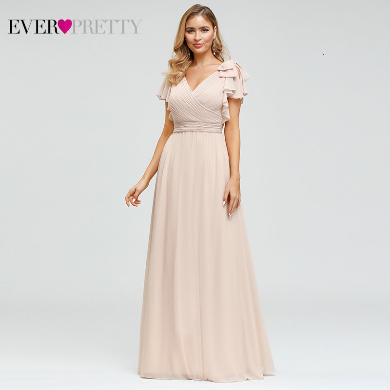 Ever Pretty Navy Blue Elegant Evening Dresses 2021 Long A-line Chiffon V-neck Elegant Party Gowns Plus Size Wedding Party Gowns