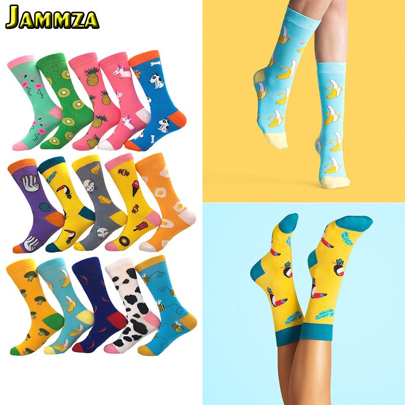 New Cartoon Animal Cute Socks for Women Fashion Alien Dots Eggs Pattern Colorful Print Crew Girl Kawaii Cotton Casual Fruit Sox