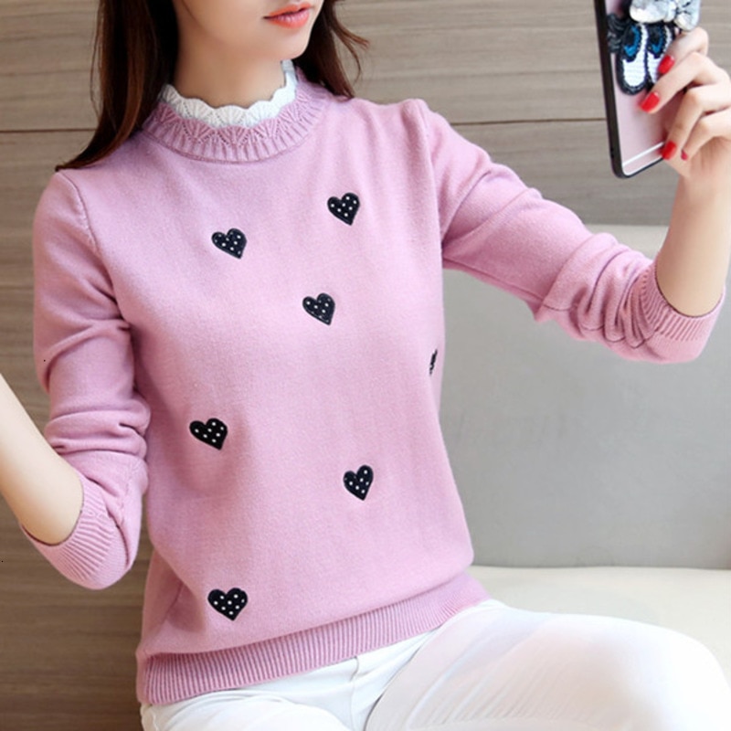 Peonfly Women Turtleneck Sweater Solid Color Embroidery Cartoon Panda Bear Cute Streetwear Pullovers Knitted Female Clothes Tops