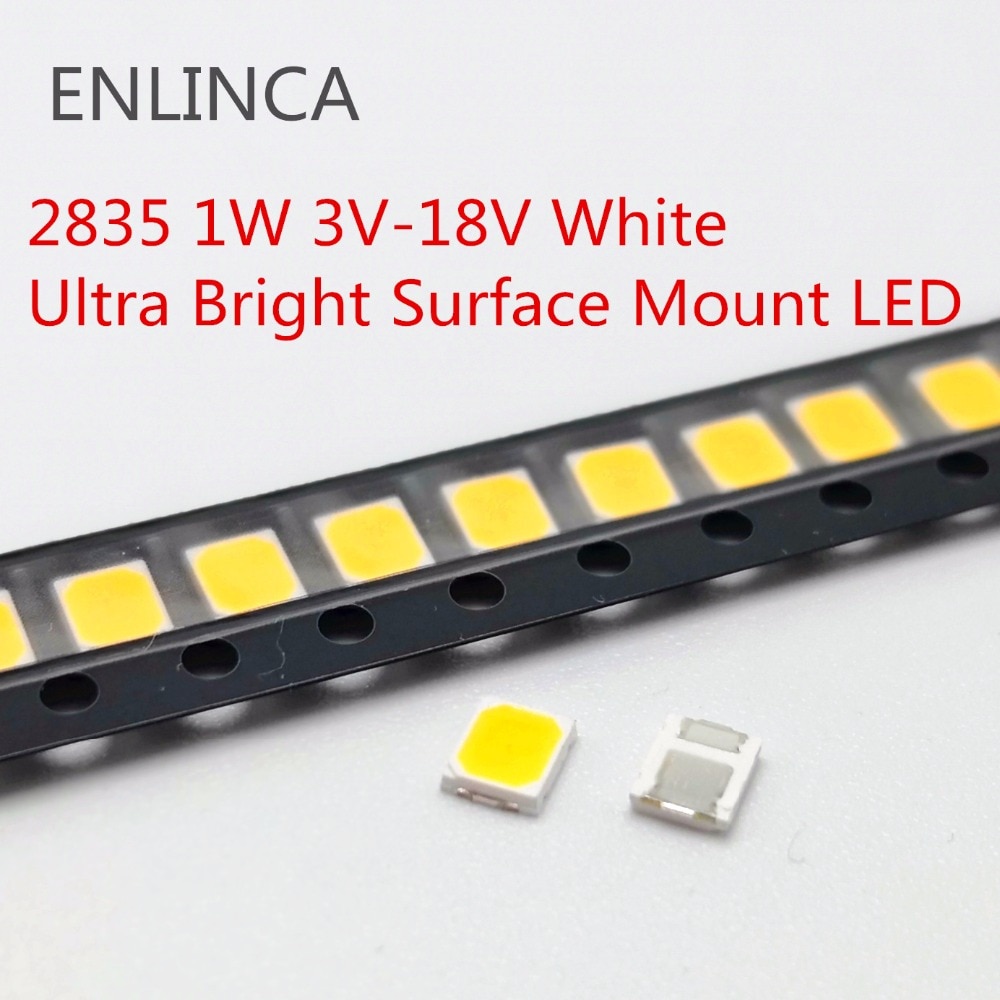 100pcs SMD LED 2835 Chips 1W 3V 6V 9V 18V beads light Ware Cold Nature White 1W 130LM Surface Mount PCB Light Emitting Diode