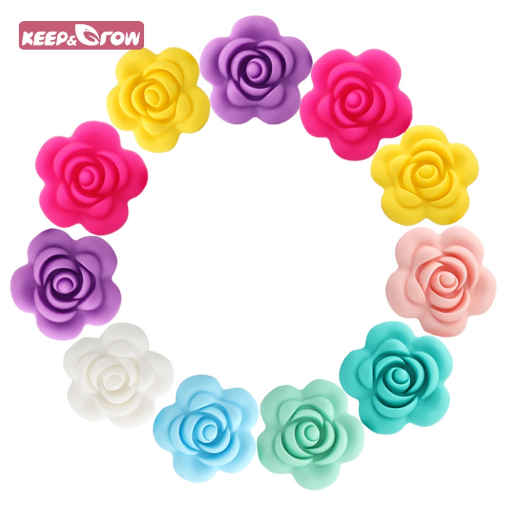 1/4/10pcs Rose Silicone Beads 8Colors Baby Teethers Food Grade Baby Teething Toys For Pacifier Chain Necklace DIY Accessories