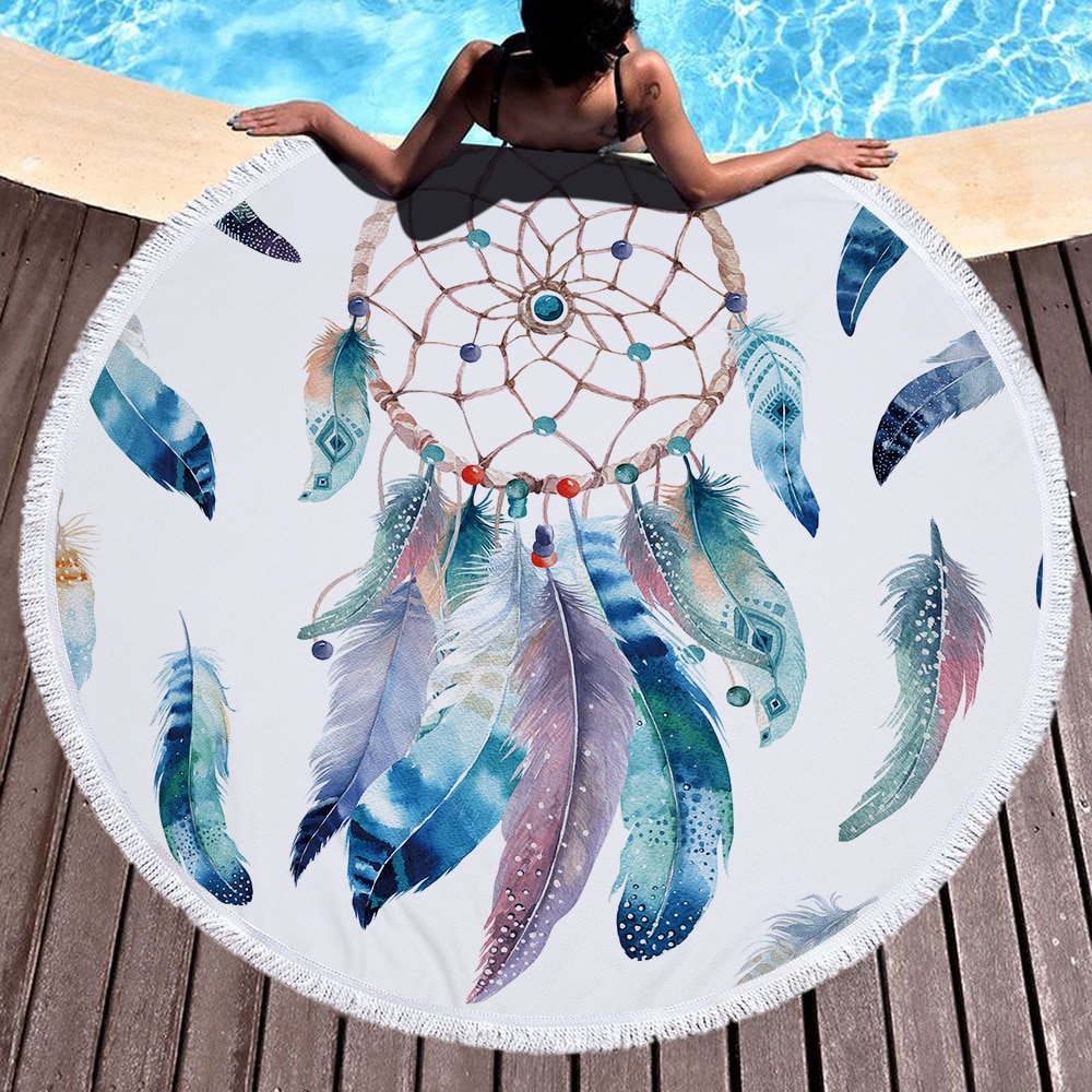 Unicorn Round Beach Wrap Wholesale Blanks Alpaca Tassel Beach Towel Deamcatcher Blanket DOM106826