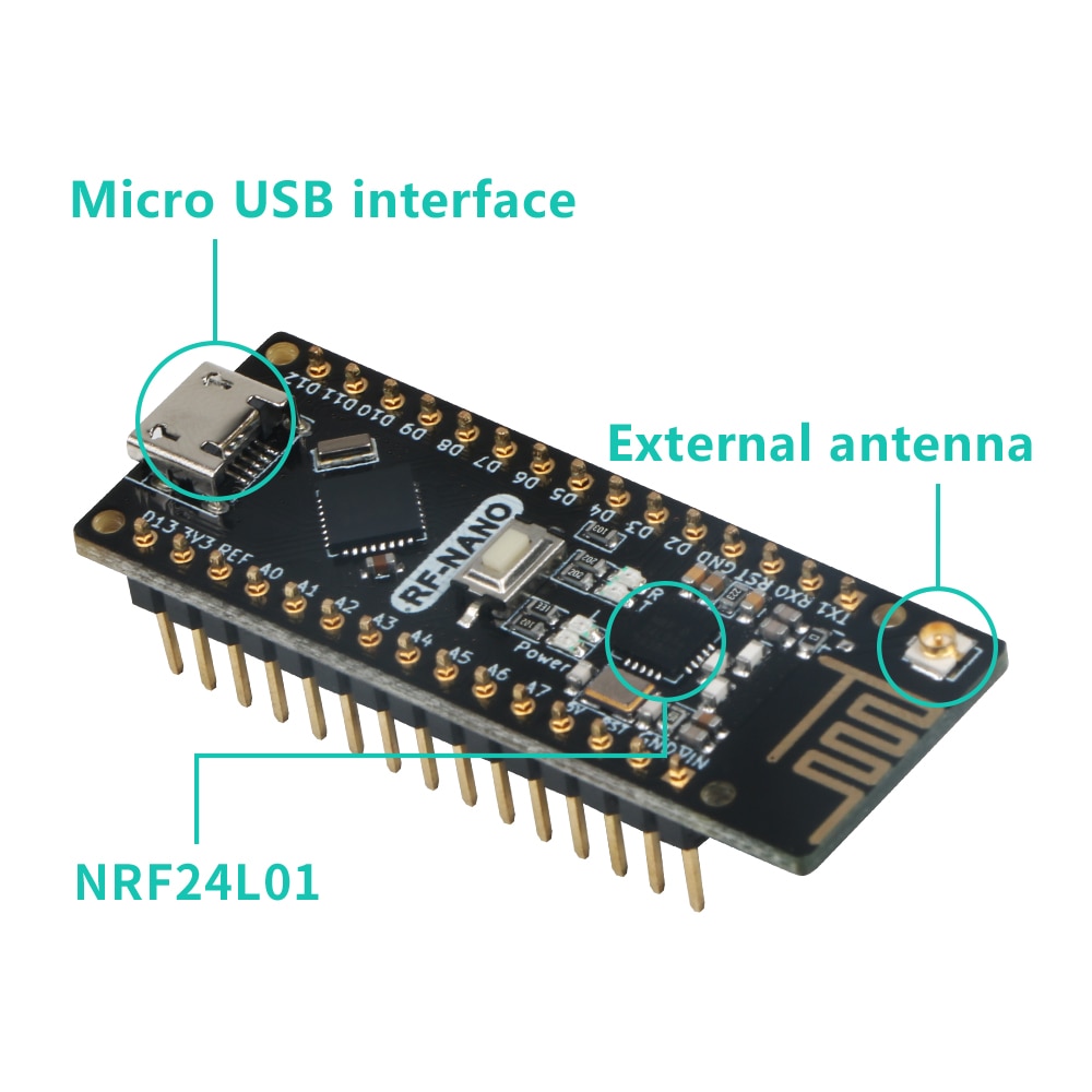Keywish RF-Nano for Arduino Nano V3.0, Micro USB Nano Board ATmega328P QFN32 5V 16M CH340, Integrate NRF24l01+2.4G wireless