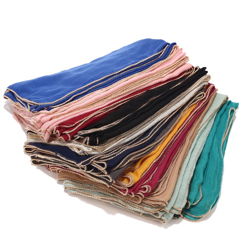 50pc/lot Solid hijab scarf gold chain muslim cotton scarves plain wraps shawls maxi fashion headband long scarves 180*75cm