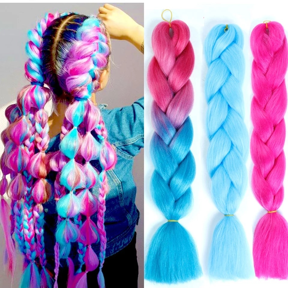 24inch Long Braids Hair Jumbo Synthetic Braiding Hair Extensions Rainbow Blue Pink Blonde Purple Ombre Twist Braids MUMUPI