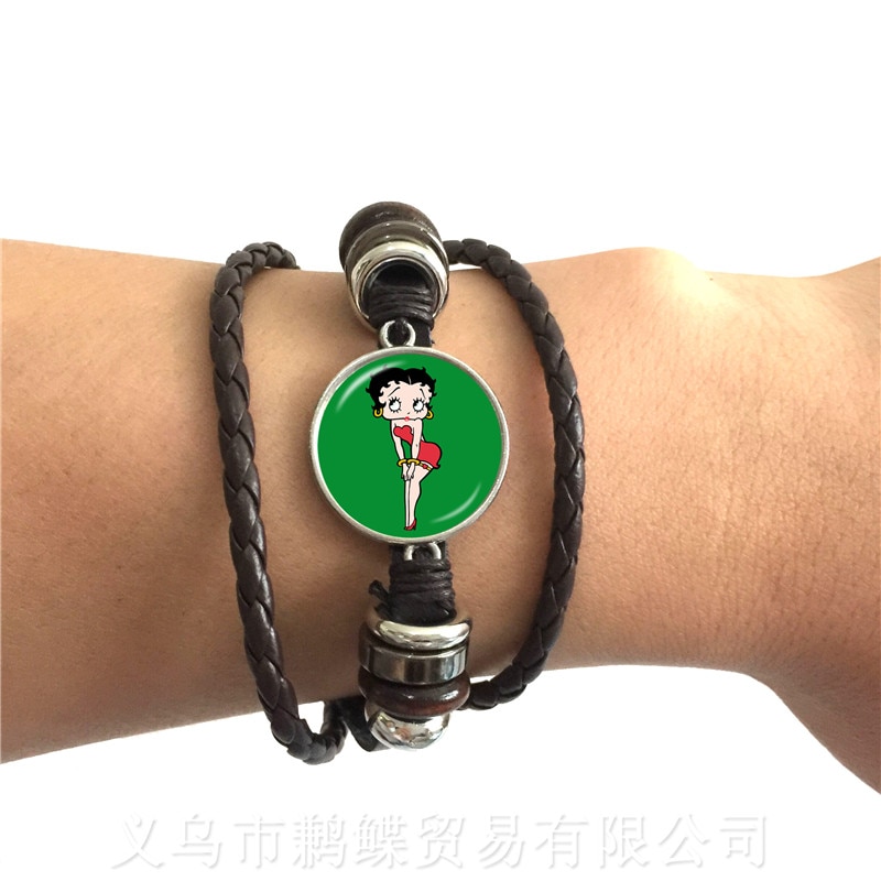 Trendy Betty Boop 20mm Glass Dome Bracelet Women Men Jewelry Cute Betty Boop Adjustable Leather Bracelet Accessories Xmas Gift