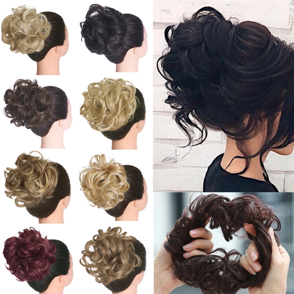 Messy Hairpieces for Women Hair Bun Elastic Scrunchie Chignon Updo Donut Curly Hair Rope Rubber Band Synthetic Wrap Ponytail