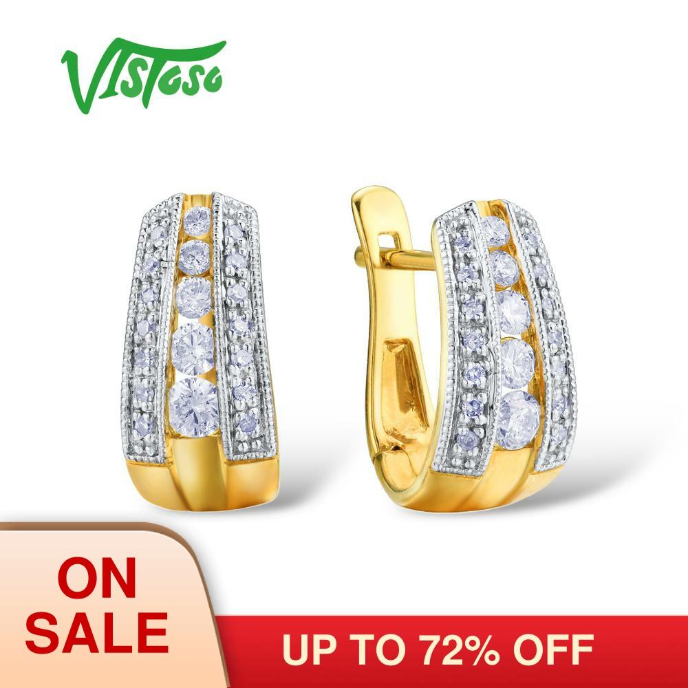 VISTOSO Gold Earrings For Women 9K 375 Yellow Gold Glamorous Elegant Sparkling Diamond Luxury Wedding Engagement Fine Jewelry