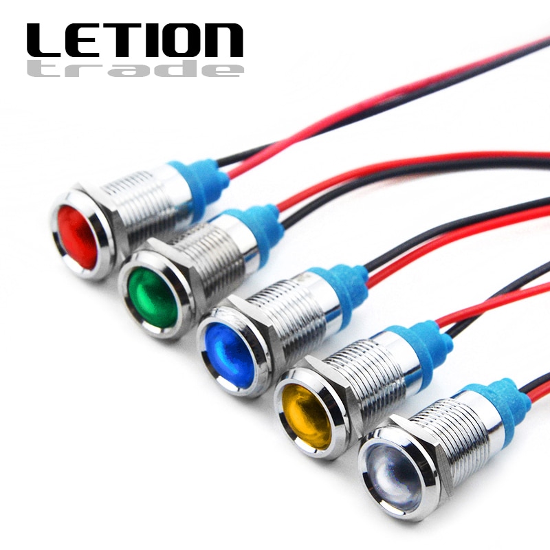 10mm LED Metal Indicator Light Waterproof IP67 Signal Lamp 12V 24V 220V Red Yellow Blue Green White Free Shipping