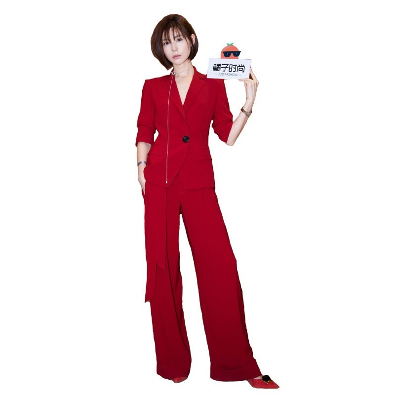 2019 Spring Womens Suits Workwear Women Office Suits Blazers Feminino Spa Uniform Elegant Business Wide Leg Pant Suits
