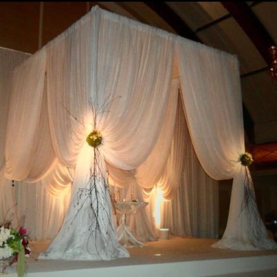 3M x 3M x 3M white color square canopy drape with stainless steel Stand,wedding stage curtain church drapery