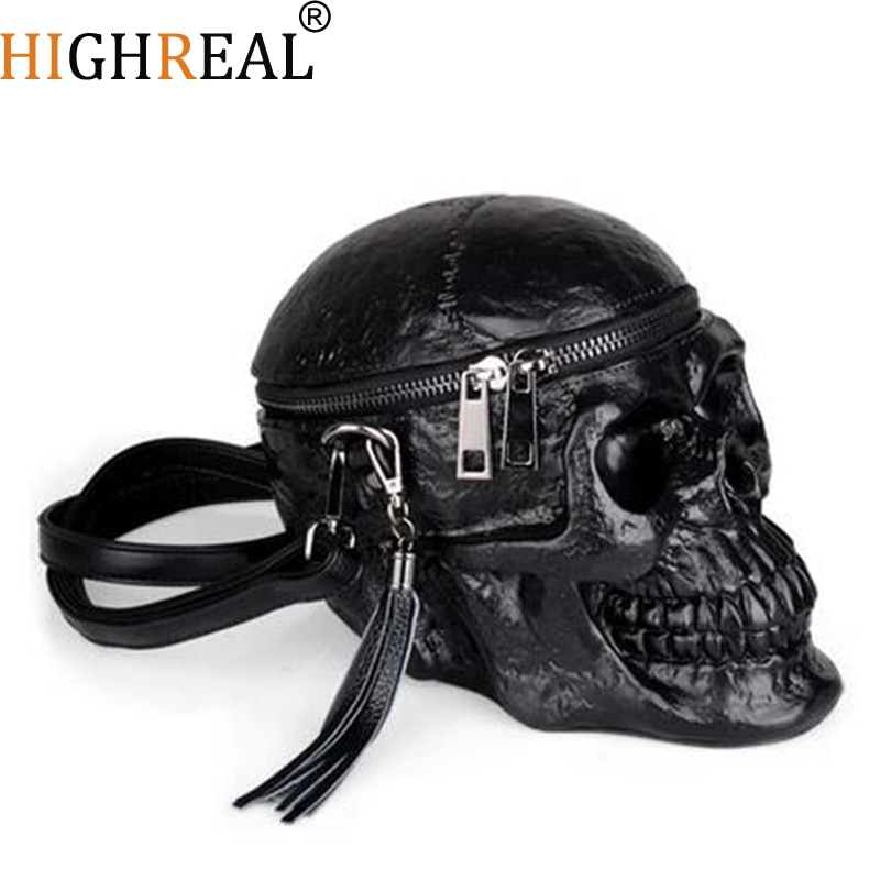 HIGHREAL Originality Women Bag Funny Skeleton Head Black handbad Single Package Fashion Designer Satchel Package Skull Bags