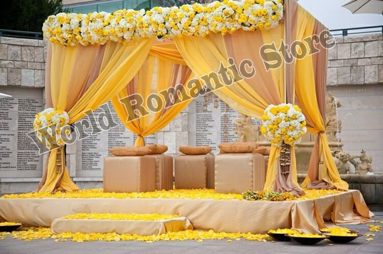 3M x 3M x 3M lemon yellow wedding pavillion drapes with stainless steel pipe stand,stage decoration church drapery