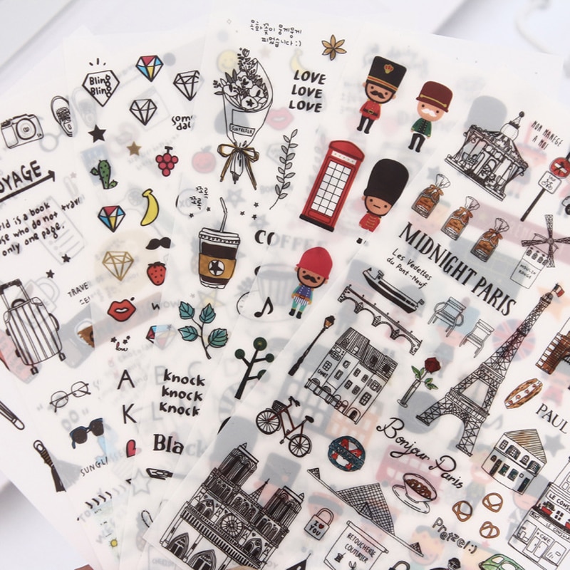 6 pcs/pack European Travel Paper Sticker Decoration Diary Scrapbooking Label Sticker Kawaii Korean Stationery Stickers