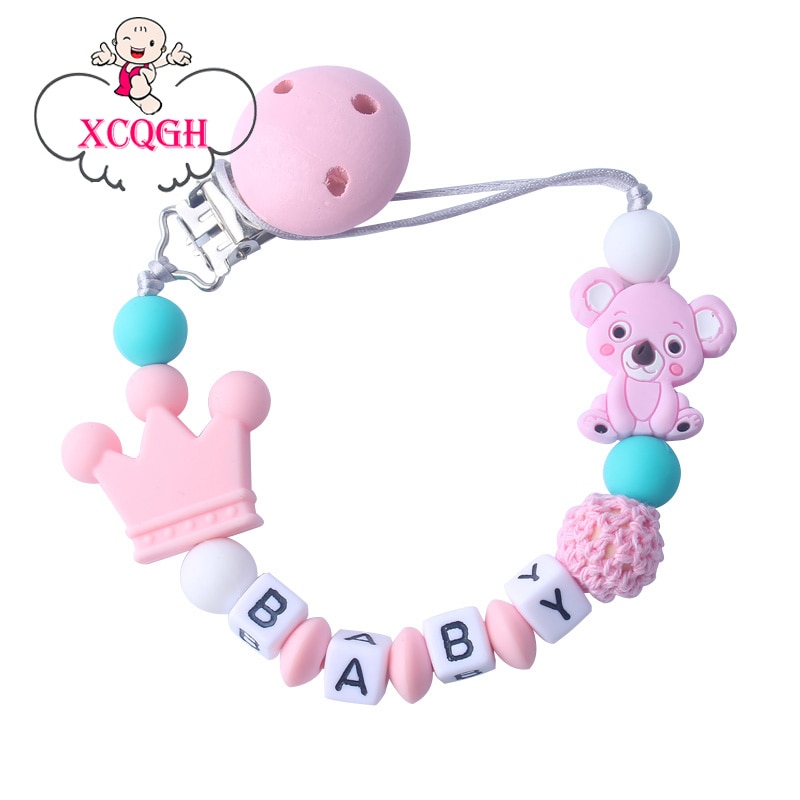 XCQGH Customizable Baby Silicone Pacifier Anti-Drop Chain Mini Silicone Koala Infant Pacifier Clips Chains