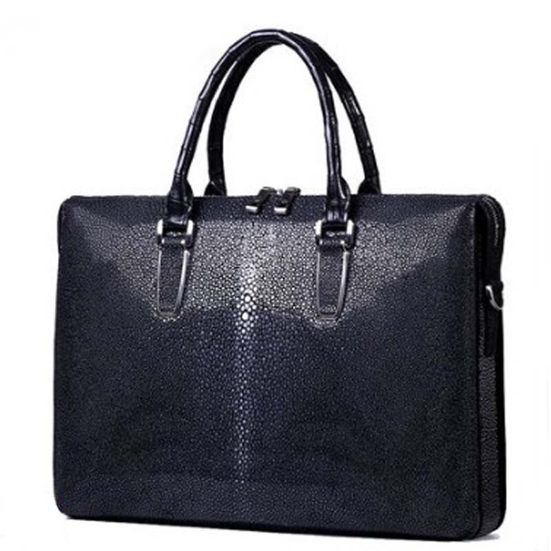heimanba new Pearl fish skin men handbag men's business men briefcase fashion new pure leather men's bag large