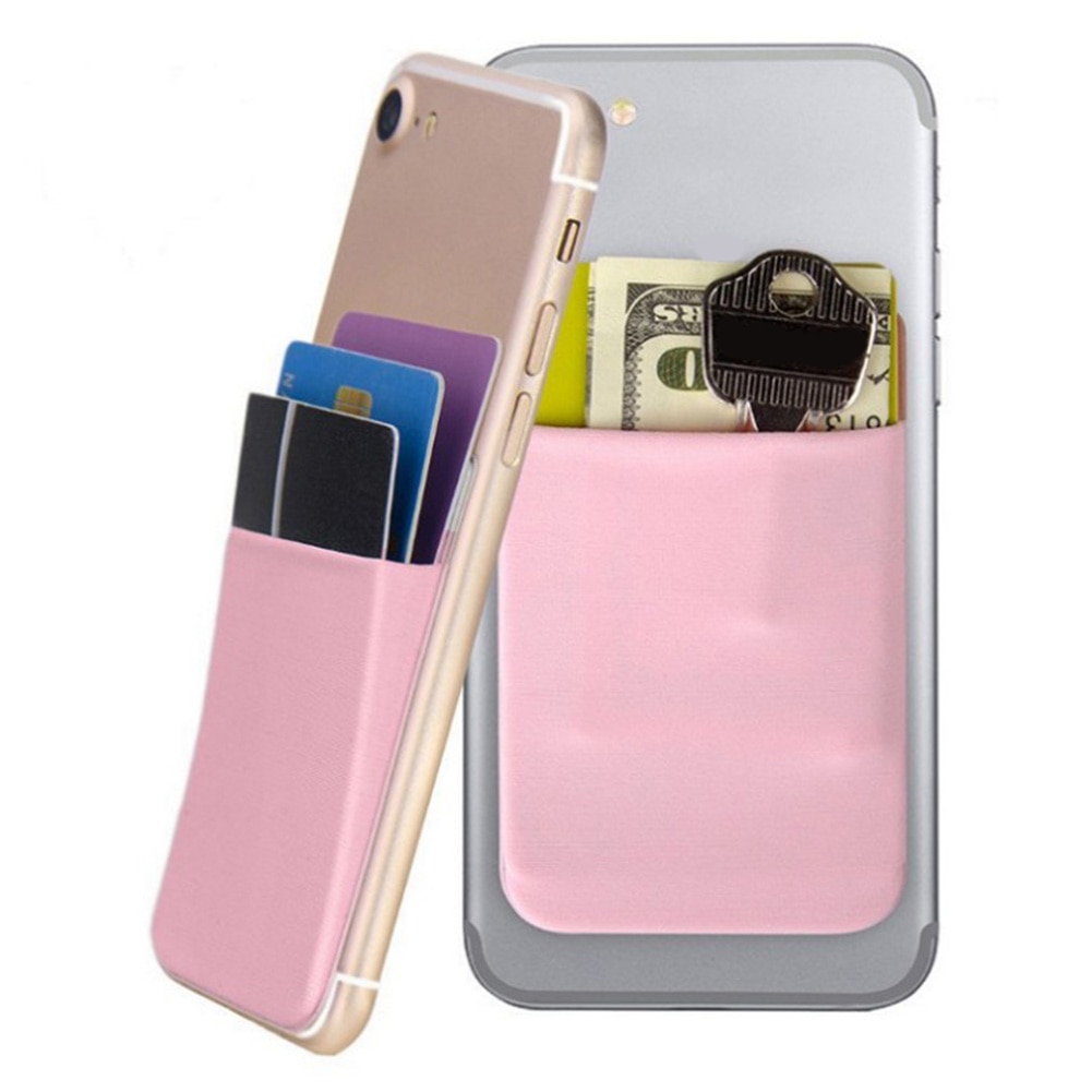 Portable PU Leather Elastic Mobile Phone Wallet Credit ID Card Holder Casual Solid Color Adhesive Pocket Card Keys Sticker Cases