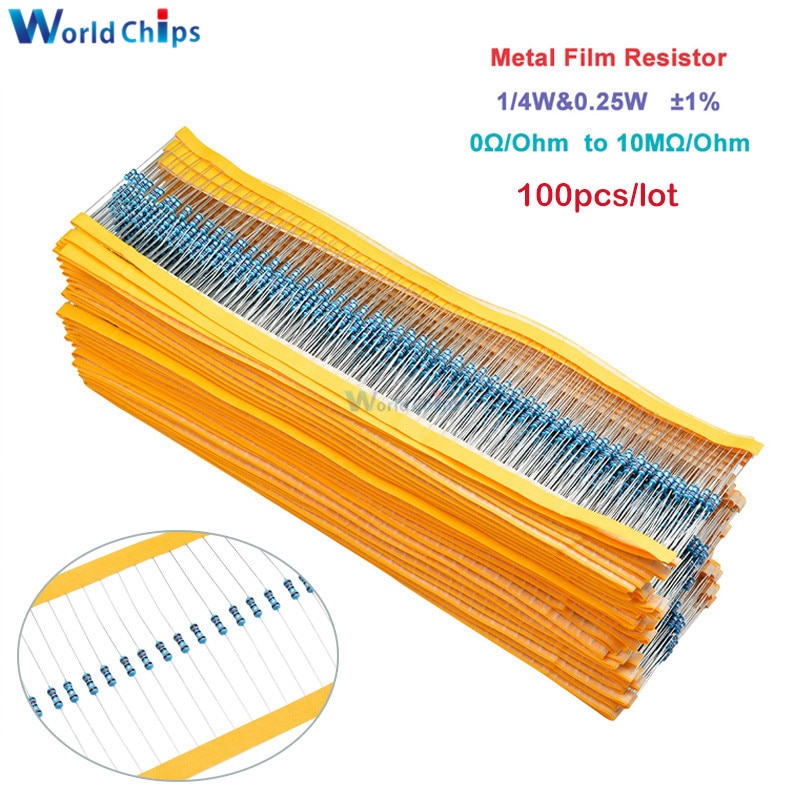 100pcs Metal Film Resistor 1/4W 0.25W 0~10M Ohm 1% 100R 220R 1K 1.5K 2.2K 4.7K 10K 22K 47K 100K 100 220 220 ohm 1M Resistance