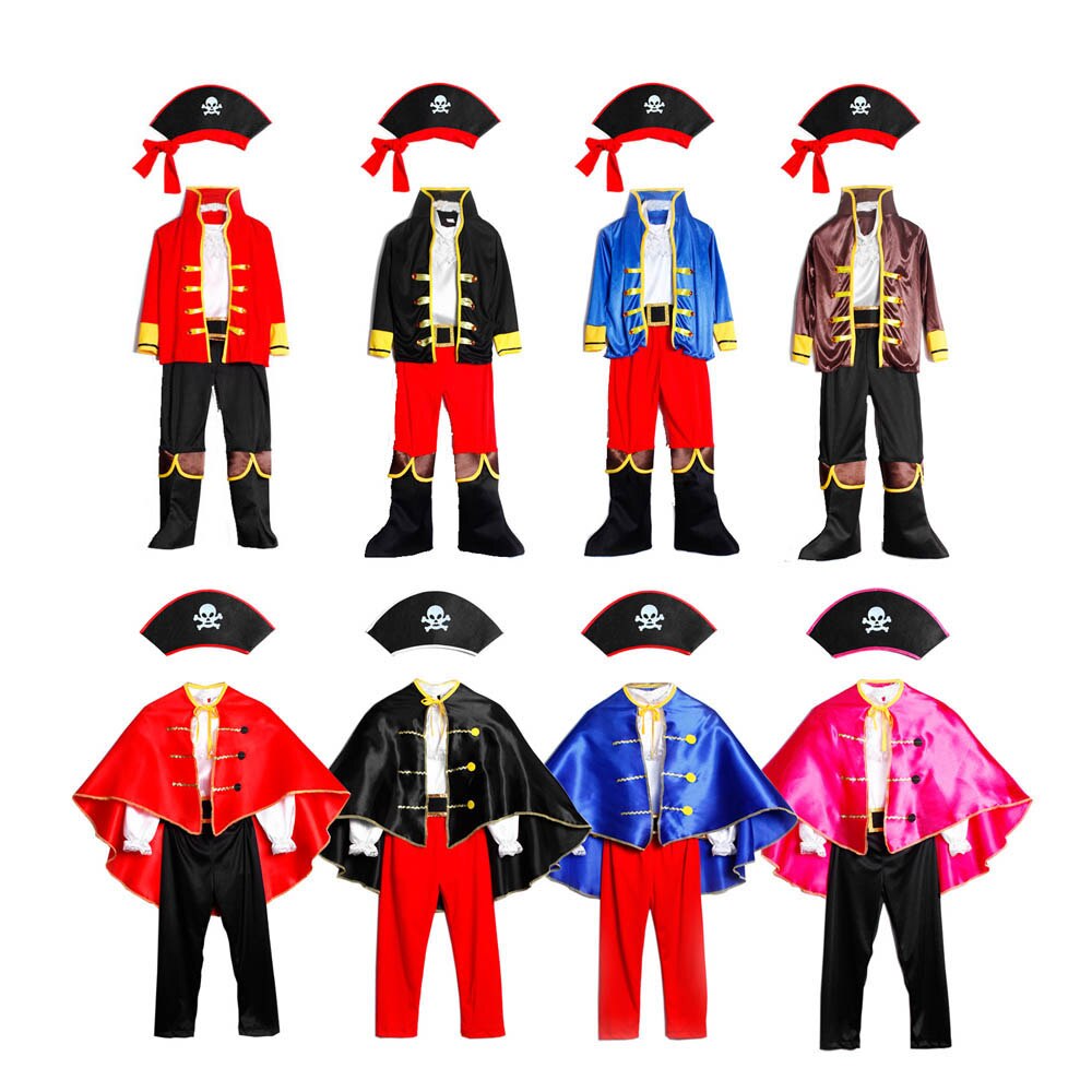 Pirates Costume Children's Day Kids Boys Pirate Halloween Cosplay Set Birthday Party Cloak Outfit Pirate Christmas Theme