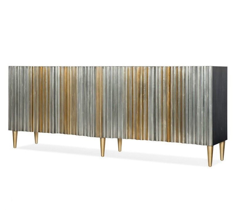 10x PACK, 180cm Length Sideboard with Plisse Pattern / Gilded Wood Feet