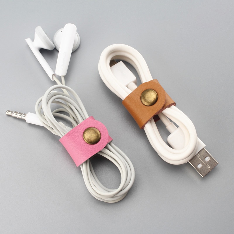 New Colorful Genuine Leather Earphone Headphone Cable Line Holder Fashion Travel Organizer Packing Accessories