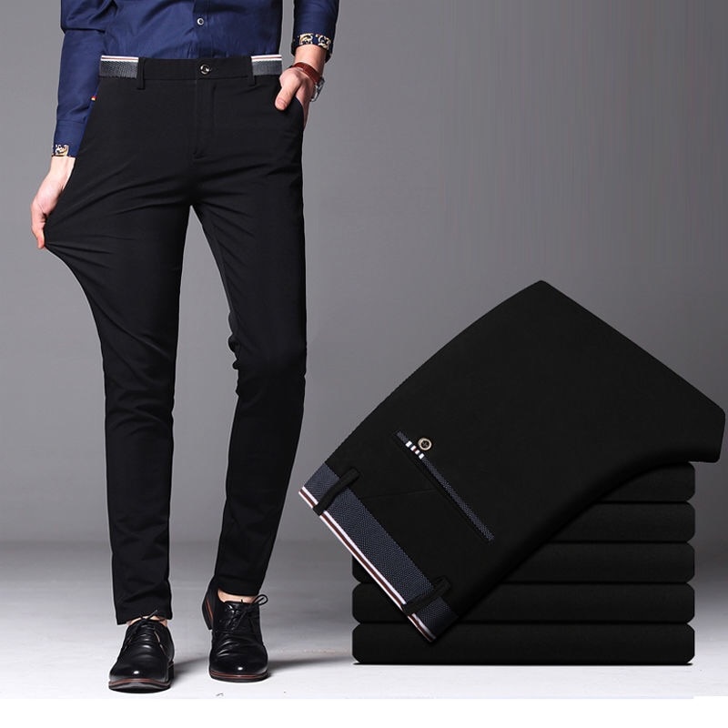 2021 Men's Spring Autumn Fashion Business Casual Long Pants Suit Pants Male Elastic Straight Formal Trousers Plus Big Size 28-40