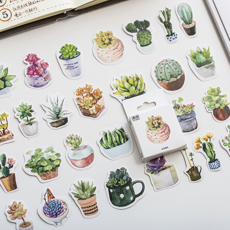 50PCS/box New Cute Succulent Plants Diary Paper Lable Sealing Stickers Crafts And Scrapbooking Decorative Lifelog DIY Stationery