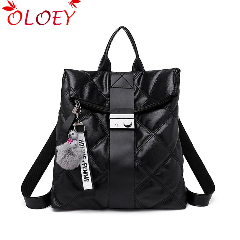 2020 New Fashion Retro Multifunction Backpack Women Plaid Leather Backpack Lady Small Travel Backpack Bookbag for Girls Sac A Do