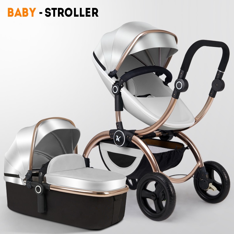 European luxury 2 in 1 baby stroller high landscape baby pram can sit reclining two-way baby stroller shock absorber leather