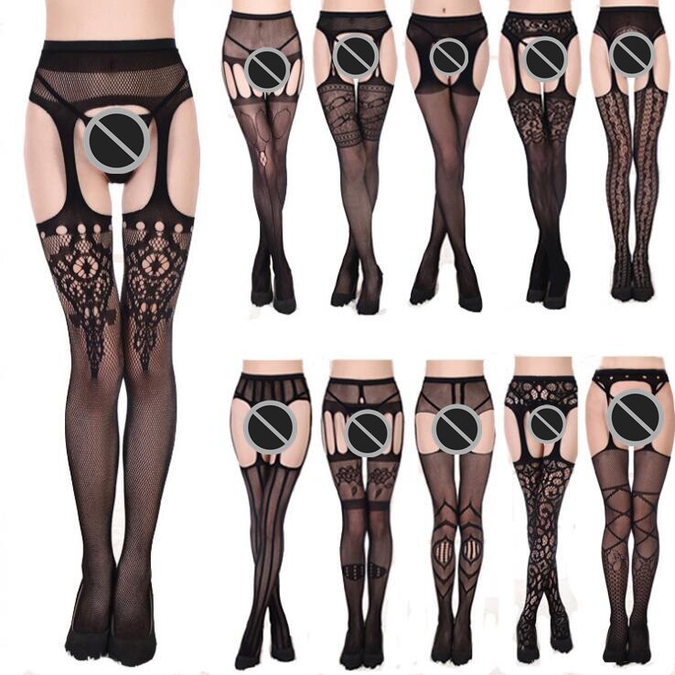 2018 Hollow Out Tights Lace Sexy Stockings Female Thigh High Fishnet Embroidery Transparent Pantyhose Women Black Hosiery