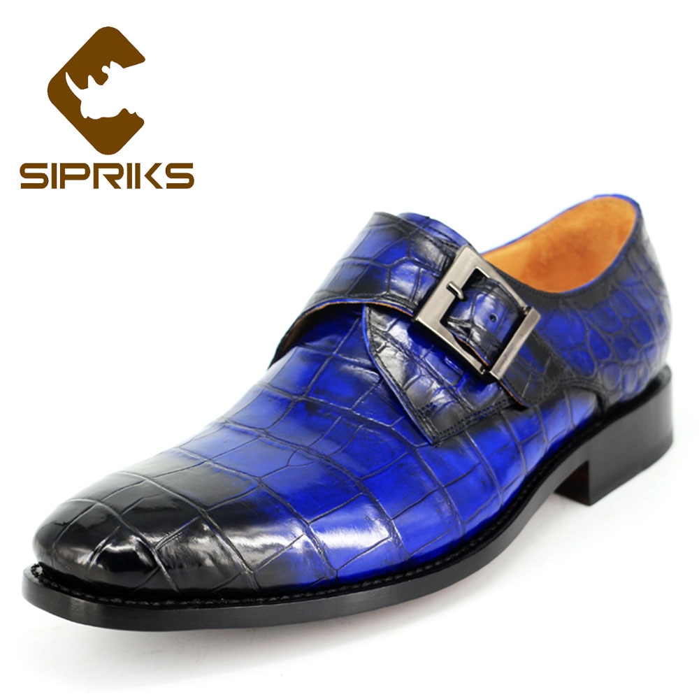 Sipriks Luxury Crocodile Belly Skin Shoes Boss Men Business Office Shoes Italian Custom Goodyear Welted Shoes Black Blue Tuxedo