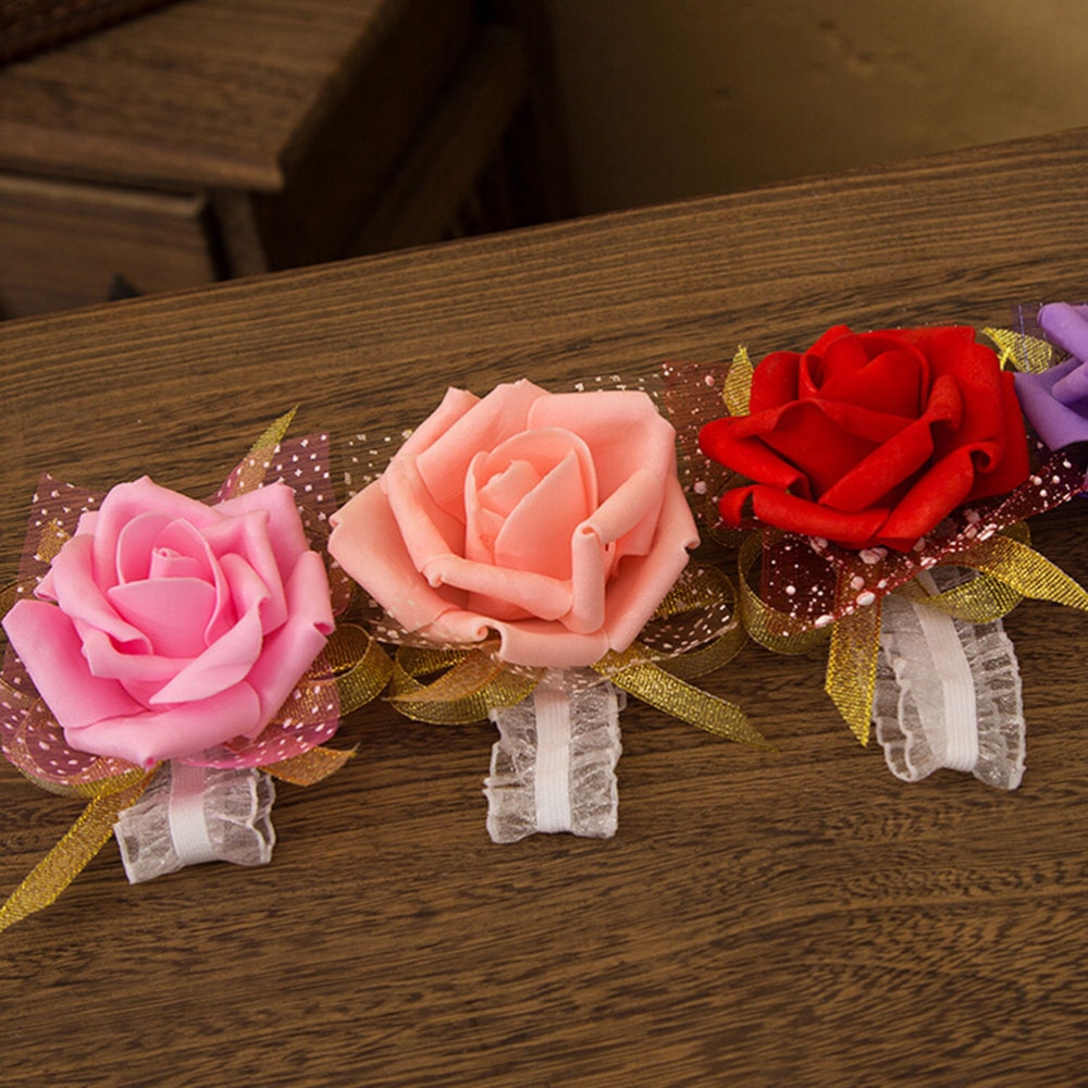 1Pc Event Supplies Decoration Hand Flower Bridesmaid Silk Rose Wrist Flowers For Wedding Bride Wrist Flowers