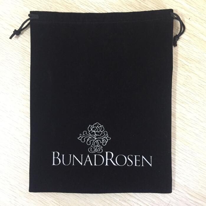 Custom-Made 1500 Pieces 20x25cm Drawstring Black Velvet Bags With Silver Logo Printing Express Free Shipping