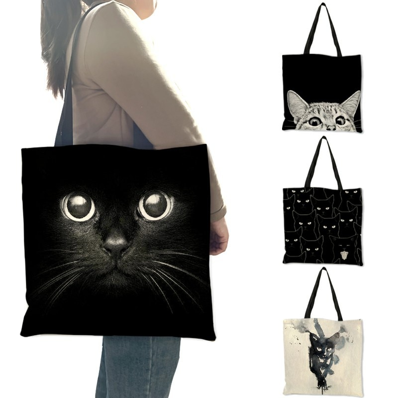 Design Bags Women Bag 2019 Sumi Black Cat Print Shopper Bag Handbag Office Reusable Casual Shoulder Bags B06060