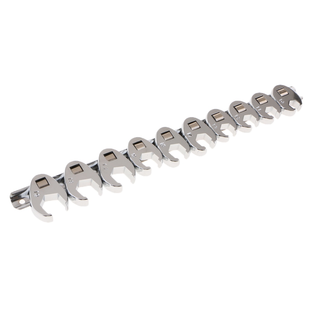 10pcs Flare Nut Crowfoot Line Hex Wrench Set 3/8' Drive Open End Spanner Chrome Vanadium Steel 10mm-19mm Brake Wrenches Spanner